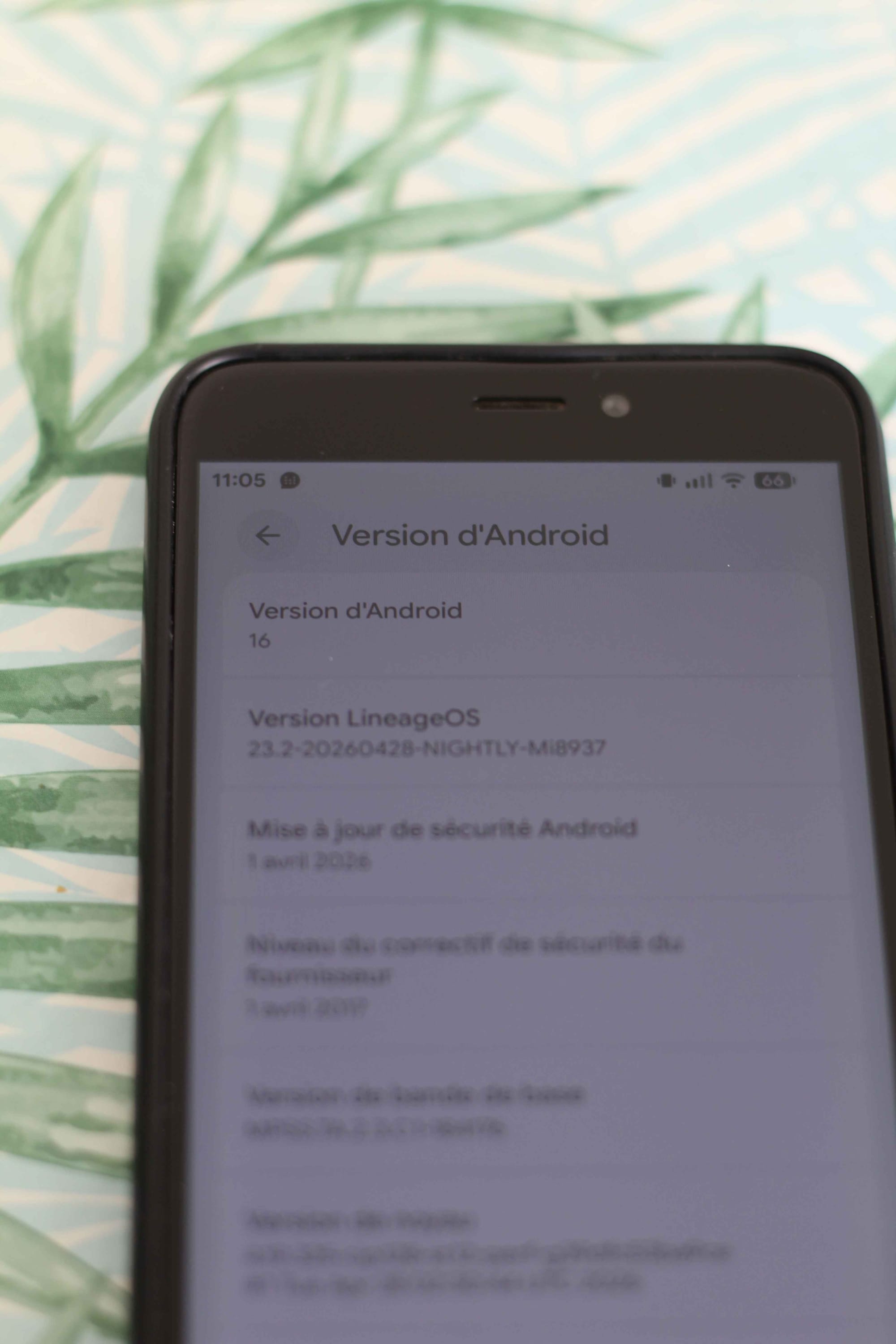 Photo de la page paramêtre & version d'Android du Redmi 4X